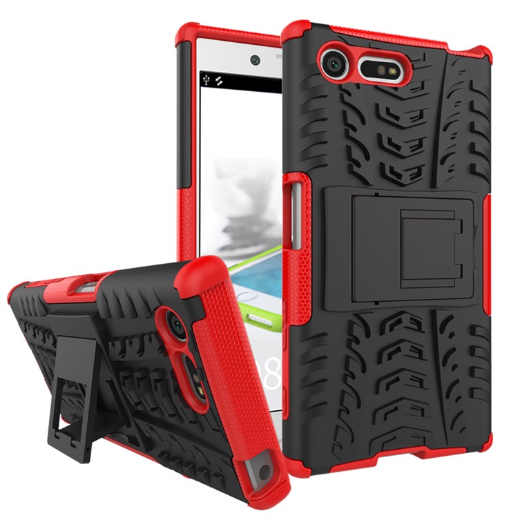 Anti-slip PC + TPU Hybrid Case Cover with Kickstand for Sony Xperia X Compact - Red-1