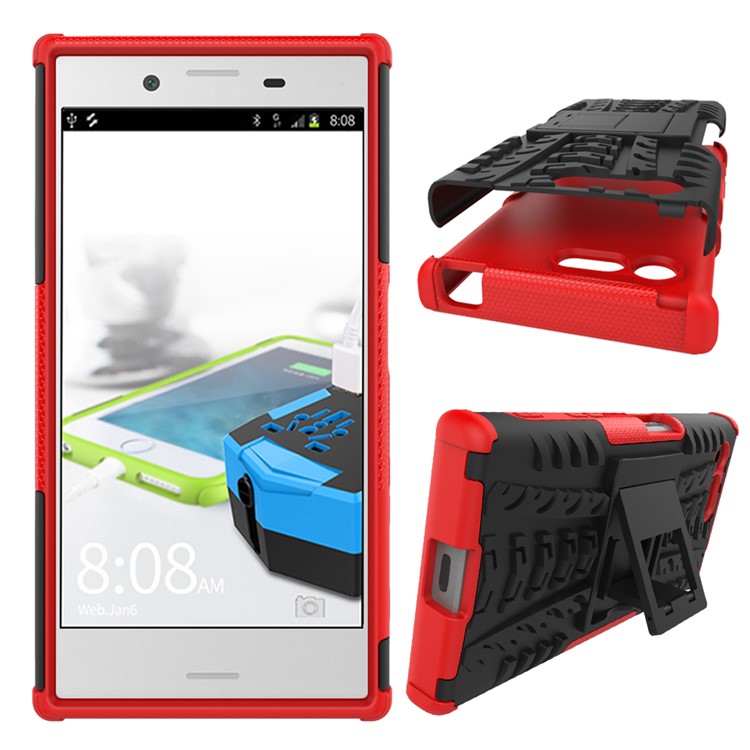 Anti-slip PC + TPU Hybrid Case Cover with Kickstand for Sony Xperia X Compact - Red-2