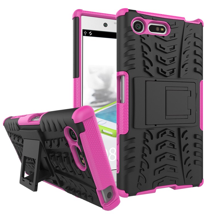 contre-oubli PC + Housse hybride TPU avec Kickstand pour Sony Xperia X Compact - Rose-1