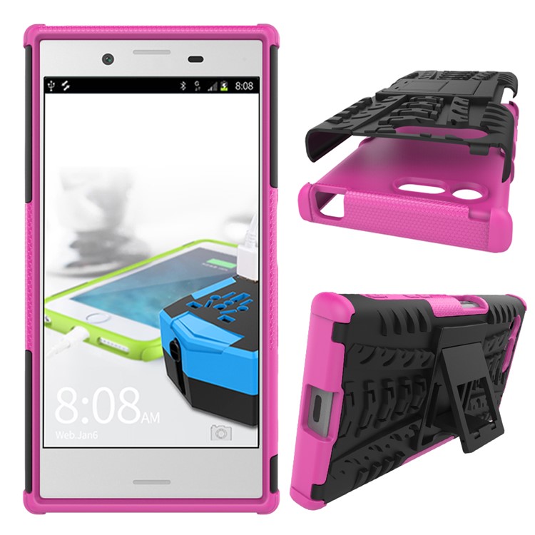 contre-oubli PC + Housse hybride TPU avec Kickstand pour Sony Xperia X Compact - Rose-2