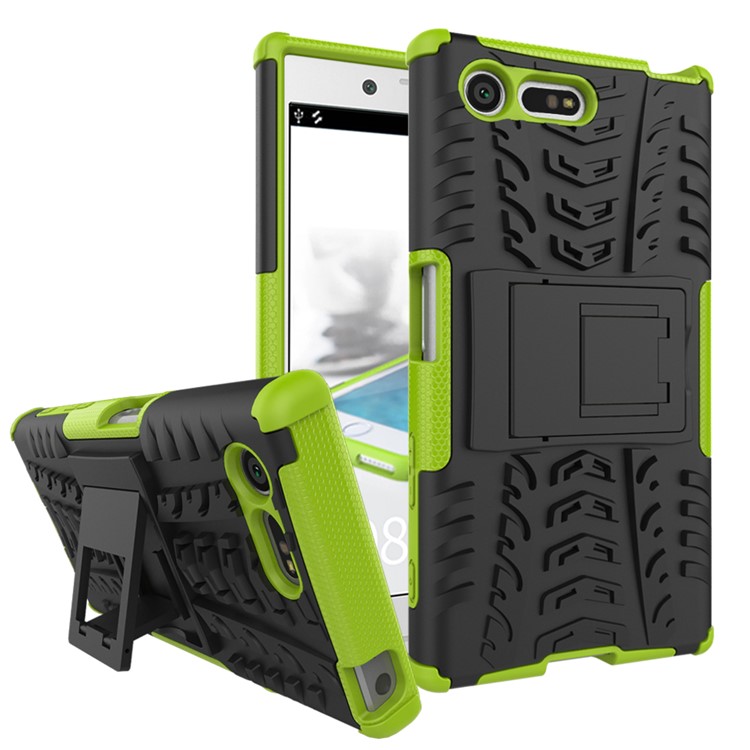 Anti-slip PC + TPU Hybrid Phone with Kickstand for Sony Xperia X Compact - Green-1