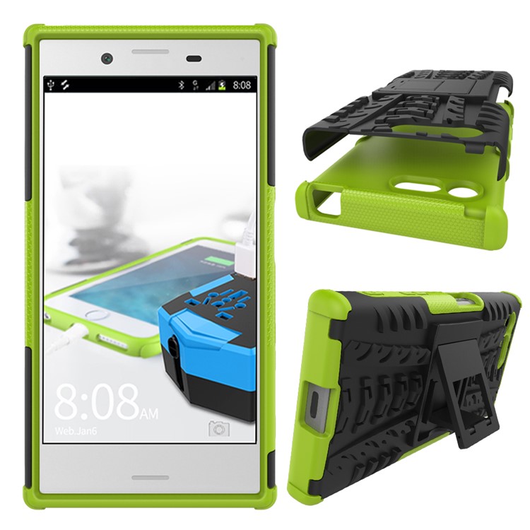 Anti-slip PC + TPU Hybrid Phone with Kickstand for Sony Xperia X Compact - Green-2
