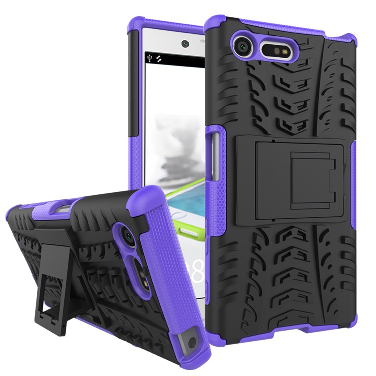 Anti-slip PC + TPU Hybrid Case with Kickstand for Sony Xperia X Compact - Purple-1