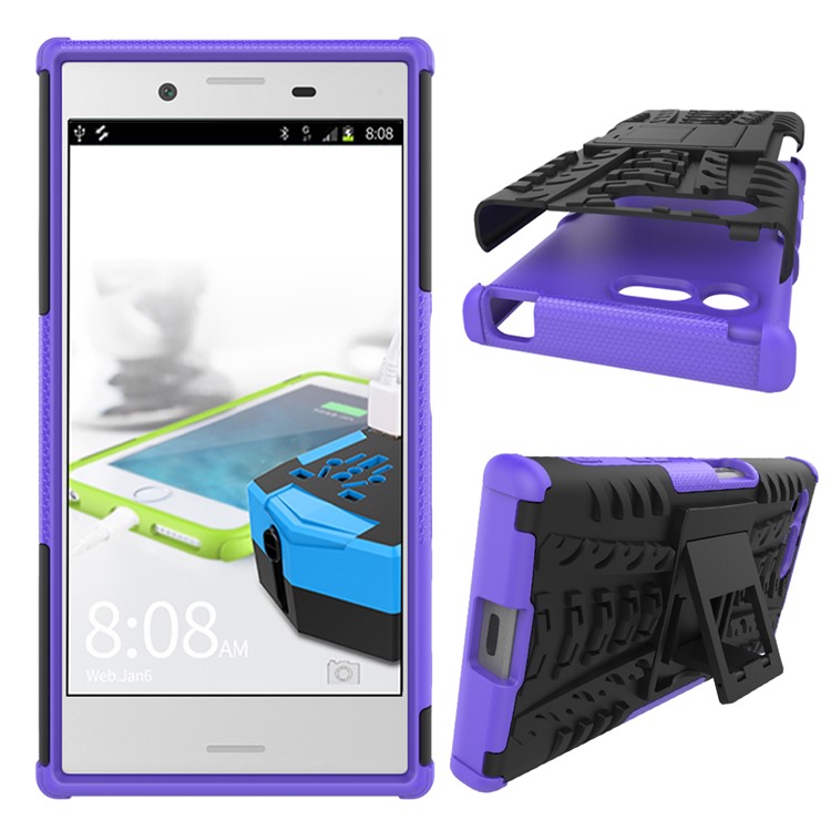 Anti-slip PC + TPU Hybrid Case with Kickstand for Sony Xperia X Compact - Purple-2