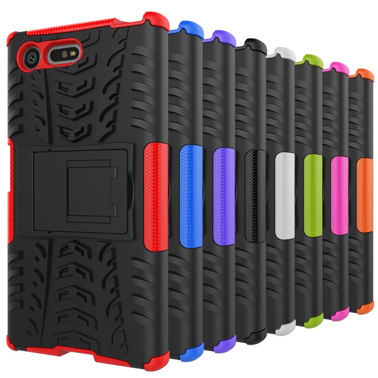 Anti-slip PC + TPU Hybrid Case with Kickstand for Sony Xperia X Compact - Purple-4