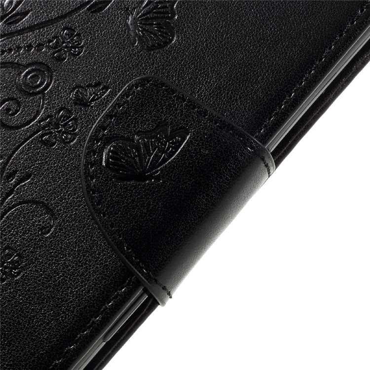 Imprint Floral Butterfly Leather Case for Sony Xperia XZ with Lanyard - Black-10