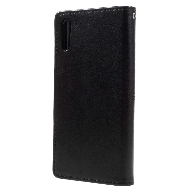 Imprint Floral Butterfly Leather Case for Sony Xperia XZ with Lanyard - Black-2