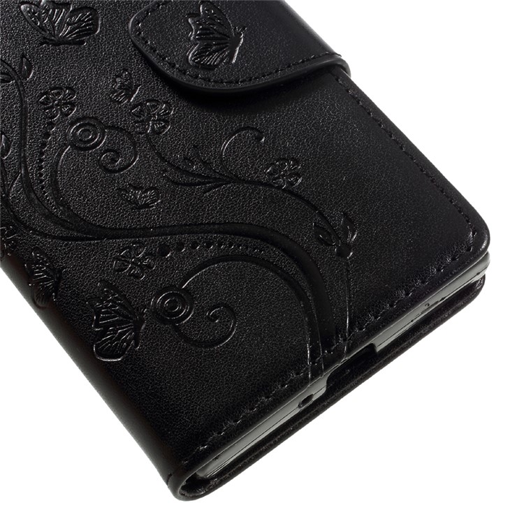 Imprint Floral Butterfly Leather Case for Sony Xperia XZ with Lanyard - Black-8