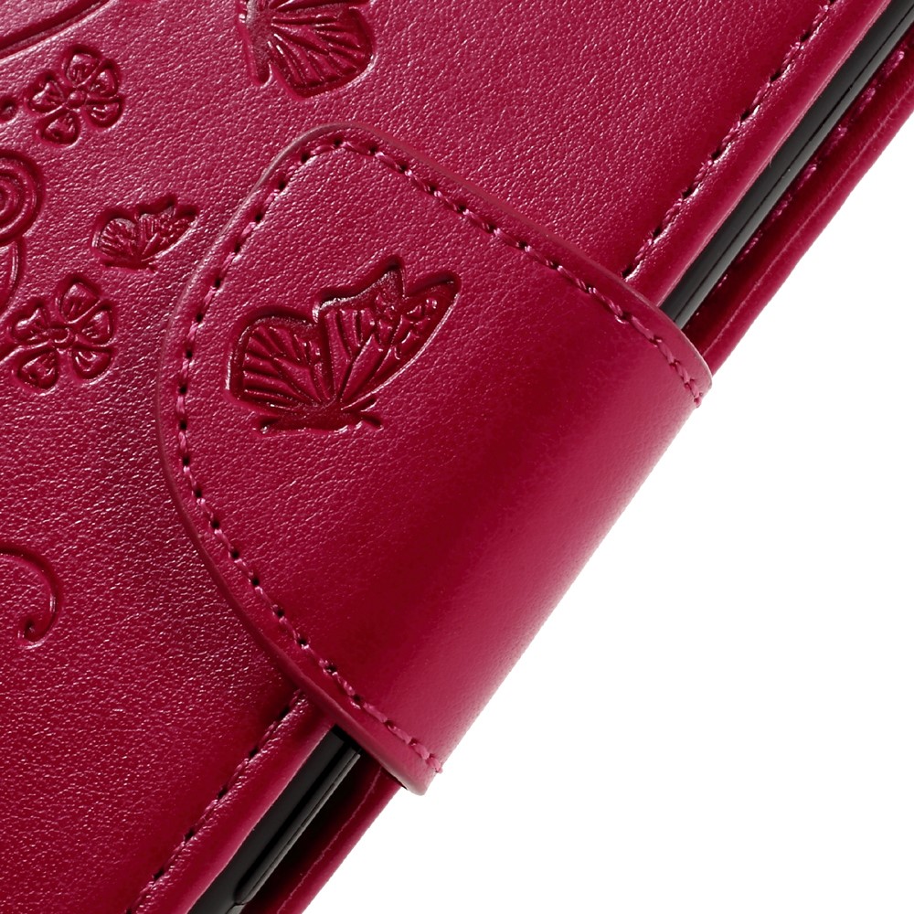 Imprint Floral Butterfly Leather Wallet Case for Sony Xperia XZs / XZ with Lanyard - Rose-10