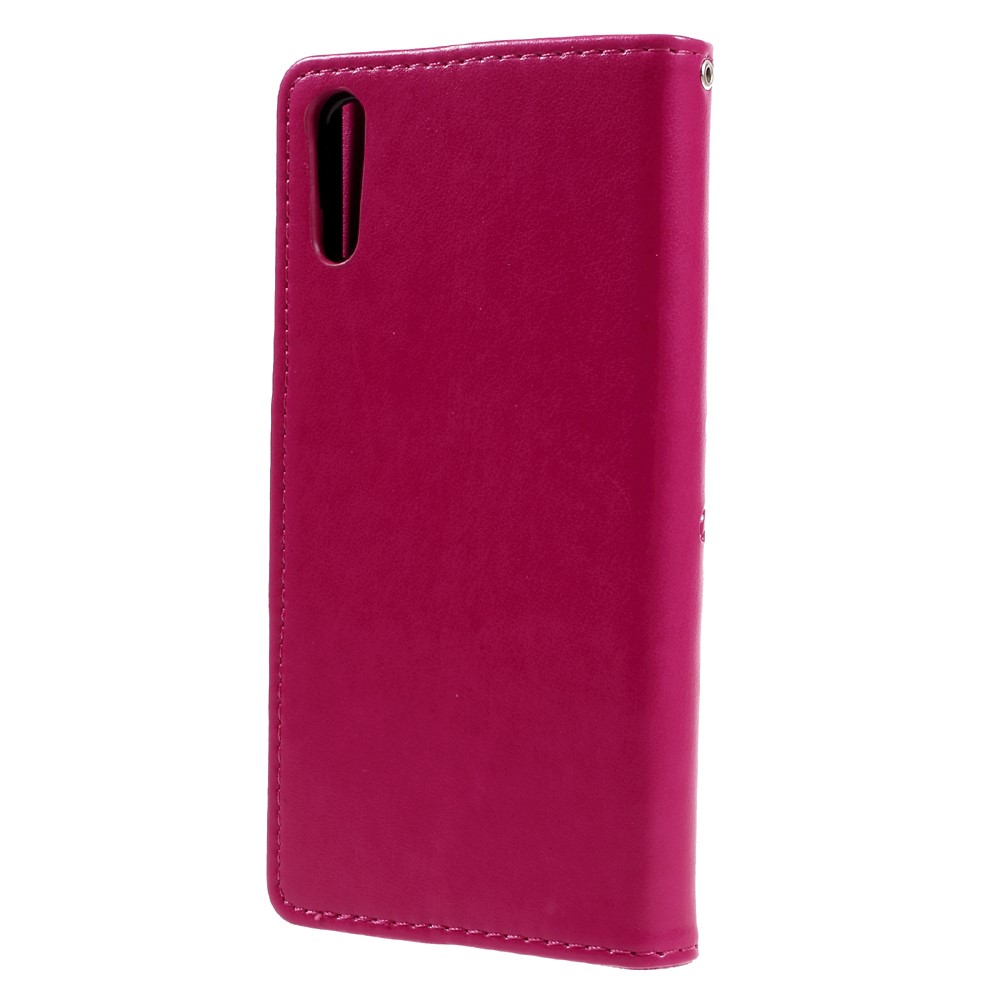 Imprint Floral Butterfly Leather Wallet Case for Sony Xperia XZs / XZ with Lanyard - Rose-2