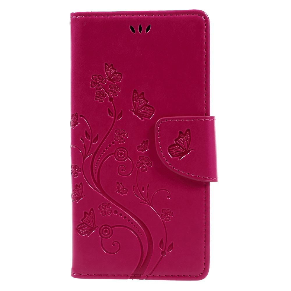 Imprint Floral Butterfly Leather Wallet Case for Sony Xperia XZs / XZ with Lanyard - Rose-3