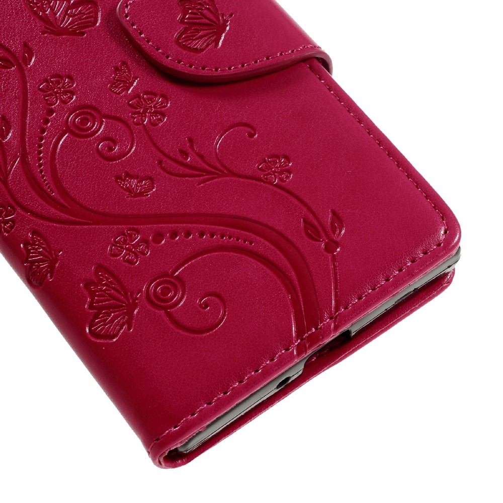 Imprint Floral Butterfly Leather Wallet Case for Sony Xperia XZs / XZ with Lanyard - Rose-8