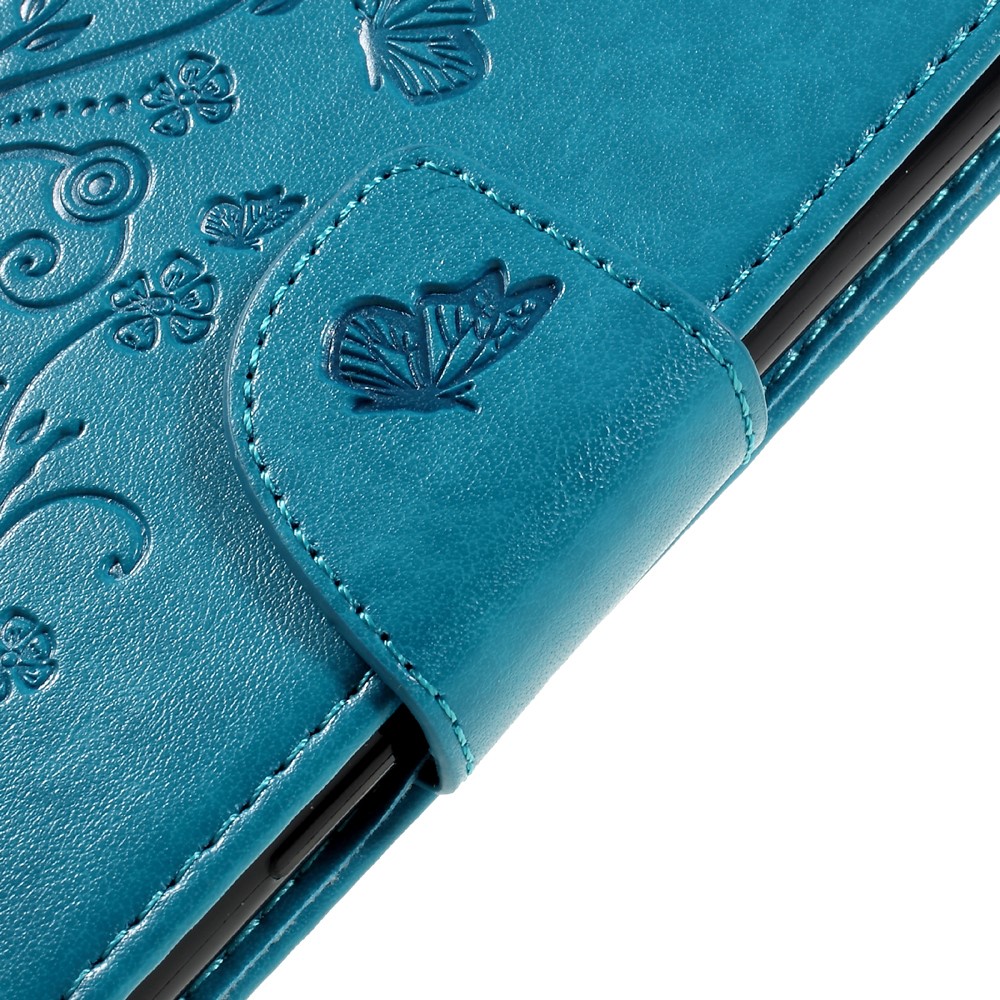 Imprint Floral Butterfly Leather MgAleby Case Para Sony Xperia XZS / Xz Com Cordão - Azul