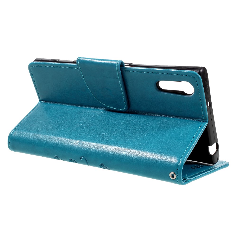 Impressione Custodia Mganteic in pelle farfalla floreale per Sony Xperia XZs / XZ con cordino - Blu-5