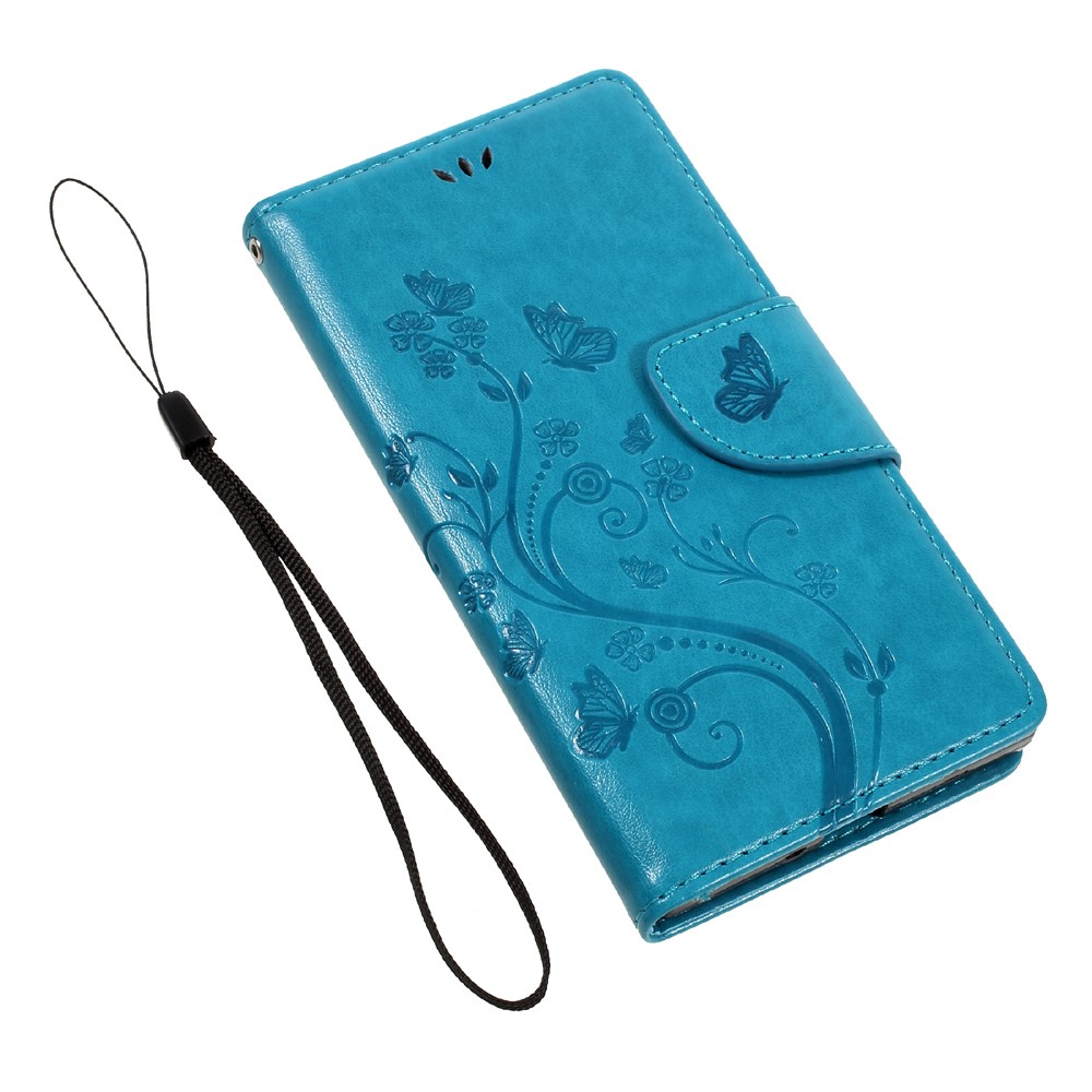 Etui Mganteic En Cuir De Papillon Floral Imprimé Pour Sony Xperia XZS / XZ Avec Lanière - Bleu