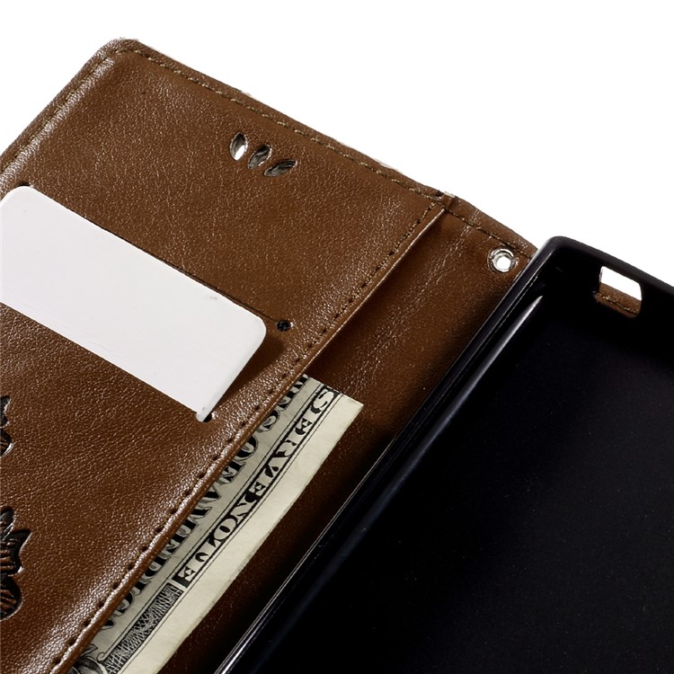 Imprint Floral Butterfly Leather Stand Flip Cover for Sony Xperia XZs / XZ with Lanyard - Brown-12