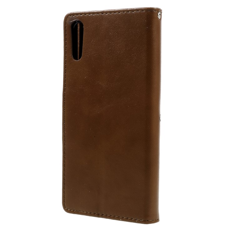 Imprint Floral Butterfly Leather Stand Flip Cover for Sony Xperia XZs / XZ with Lanyard - Brown-2