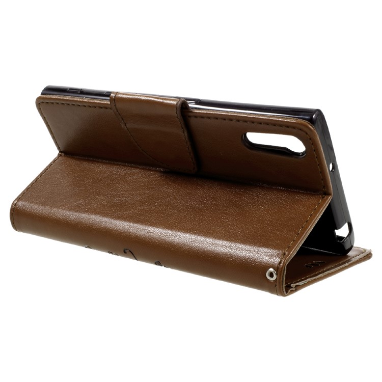 Imprint Floral Butterfly Leather Stand Flip Cover for Sony Xperia XZs / XZ with Lanyard - Brown-5