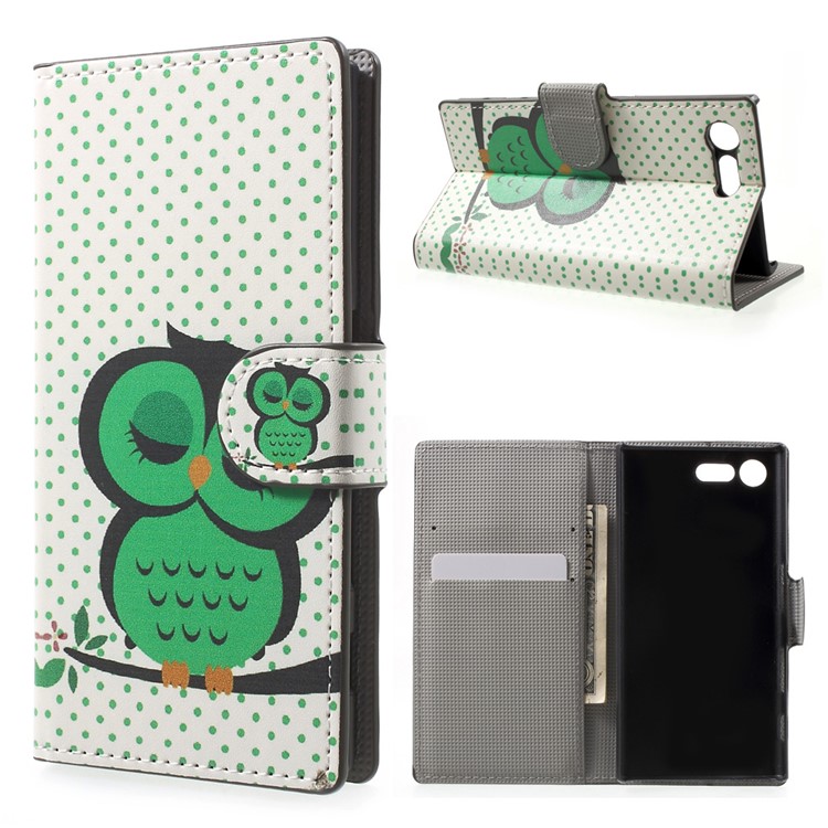 Patterned Leather Wallet Shell for Sony Xperia X Compact - Sleeping Owl-1