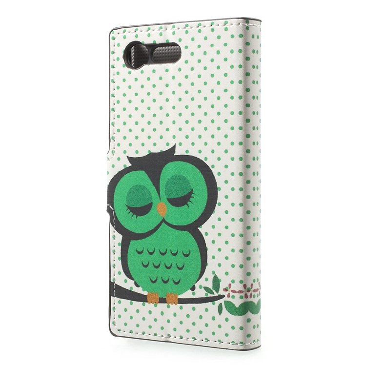Patterned Leather Wallet Shell for Sony Xperia X Compact - Sleeping Owl-2