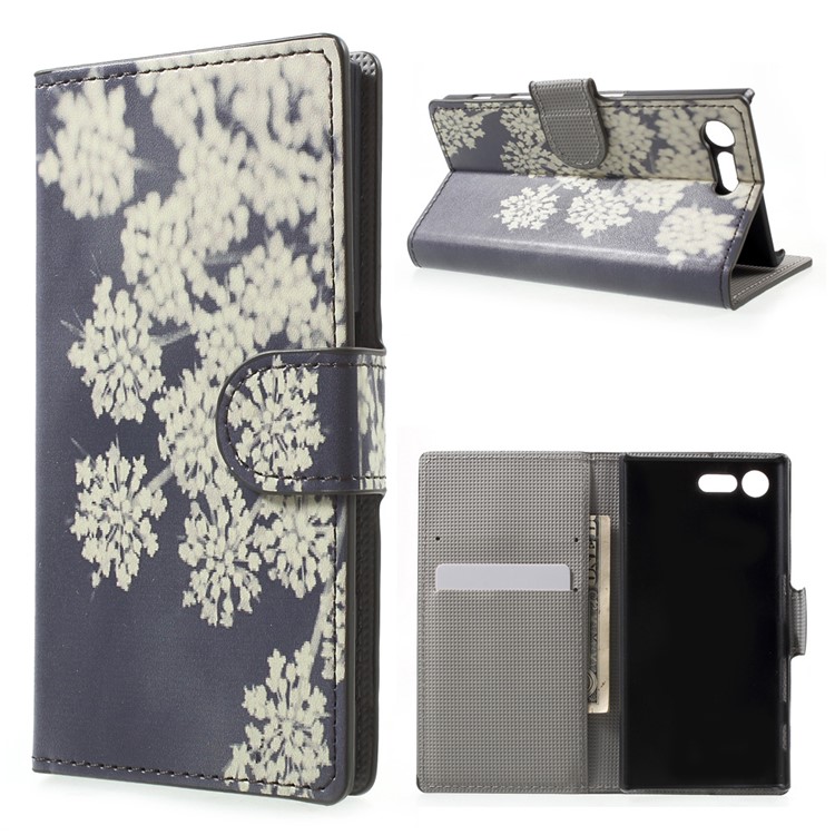 Patterned Leather Wallet Phone Case for Sony Xperia X Compact - Pretty Flowers-1