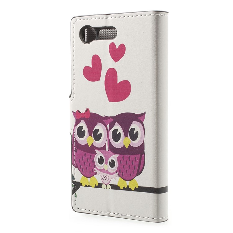 Patterned Leather Wallet Phone Cover for Sony Xperia X Compact - Owl Family-2