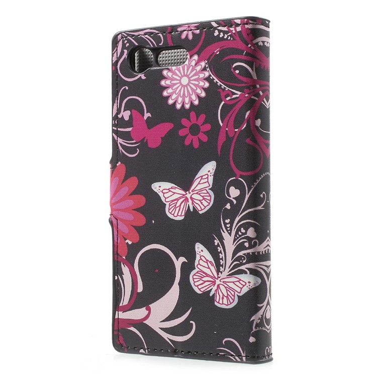 Patterned Leather Wallet Phone Shell for Sony Xperia X Compact - Butterflies and Flowers-2