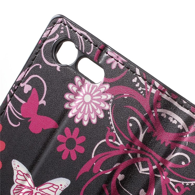 Patterned Leather Wallet Phone Shell for Sony Xperia X Compact - Butterflies and Flowers-6