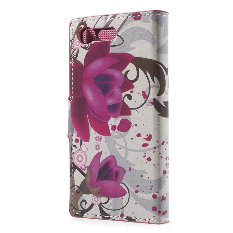 Wallet Leather Flip Protector Case for Sony Xperia X Compact - Purple Flowers-2