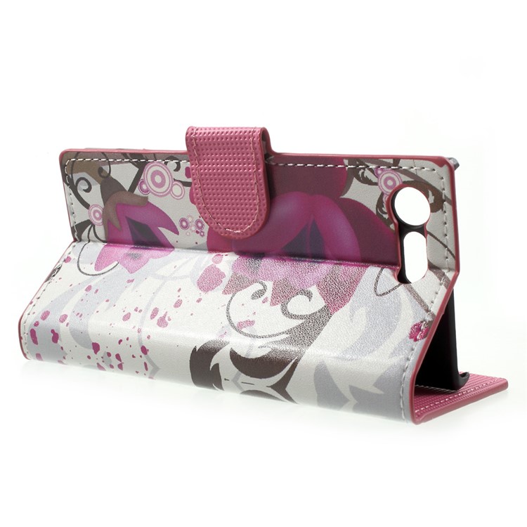 Wallet Leather Flip Protector Case for Sony Xperia X Compact - Purple Flowers-3