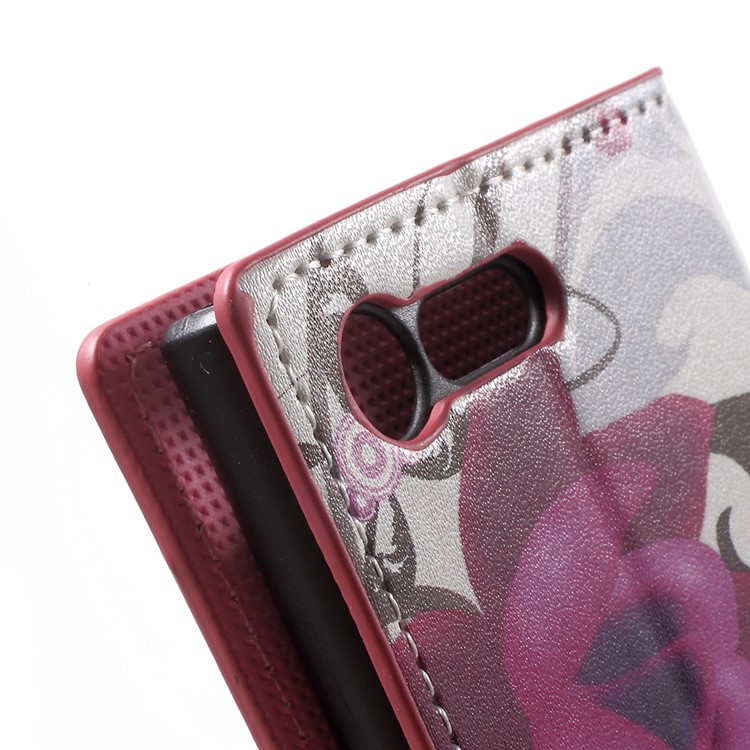 Wallet Leather Flip Protector Case for Sony Xperia X Compact - Purple Flowers-7