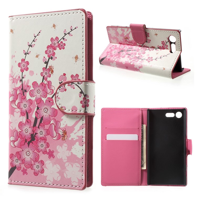 Wallet Leather Protector Shell for Sony Xperia X Compact - Peach Blossom-1