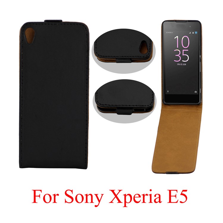 Vertical Flip Leather Phone Cover Case for Sony Xperia E5 - Black-7