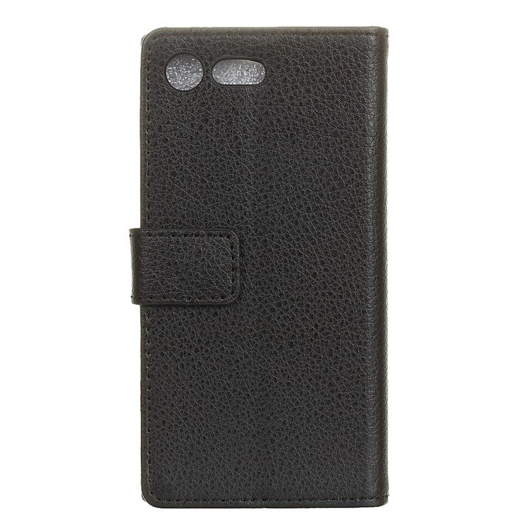 Litchi Skin Wallet Stand Leather Case for Sony Xperia X Compact - Black-2