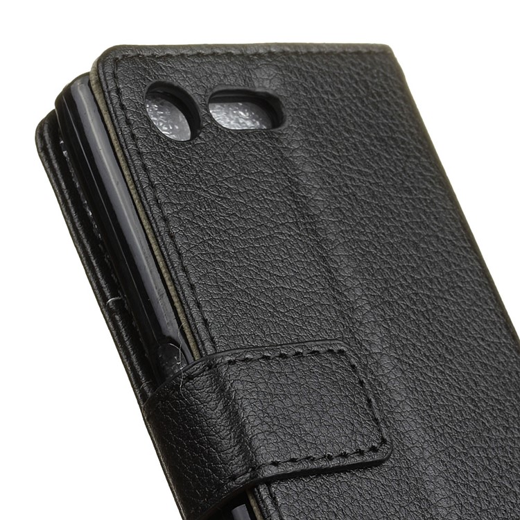 Litchi Skin Wallet Stand Leather Case for Sony Xperia X Compact - Black-3
