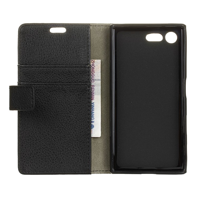 Litchi Skin Wallet Stand Leather Case for Sony Xperia X Compact - Black-4