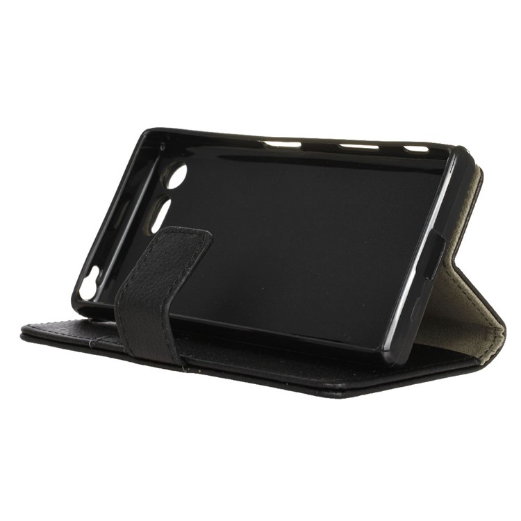 Litchi Skin Wallet Stand Leather Case for Sony Xperia X Compact - Black-5