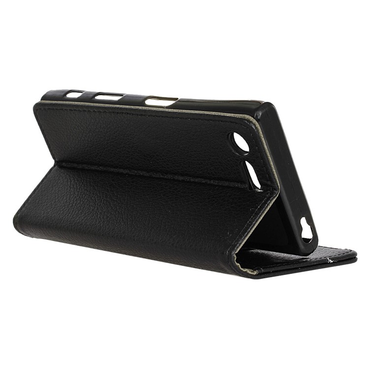 Litchi Skin Wallet Stand Leather Case for Sony Xperia X Compact - Black-6