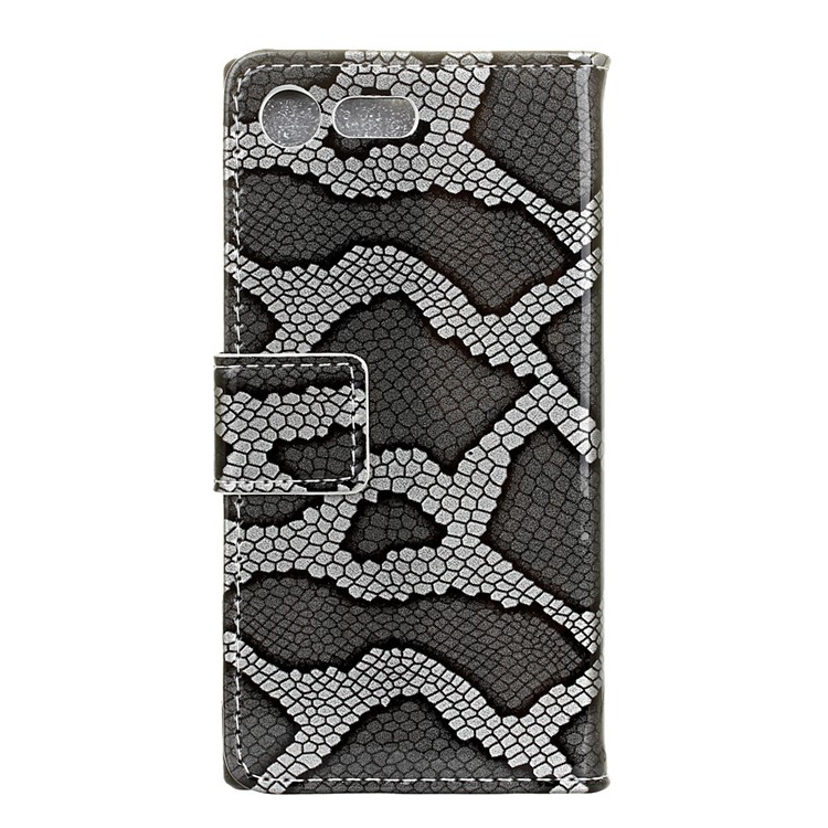 Snake Pattern Stand Leather Wallet Case for Sony Xperia X Compact - Grey-2