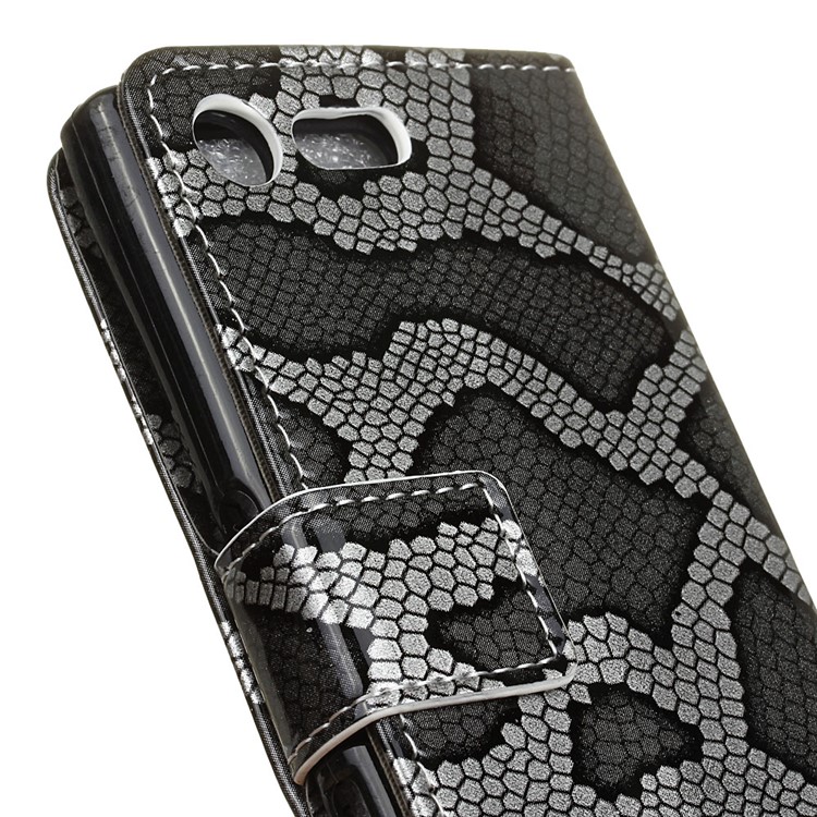 Snake Pattern Stand Leather Wallet Case for Sony Xperia X Compact - Grey-3