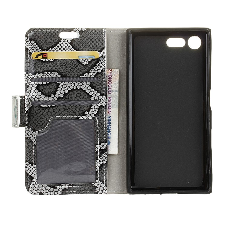 Snake Pattern Stand Leather Wallet Case for Sony Xperia X Compact - Grey-4