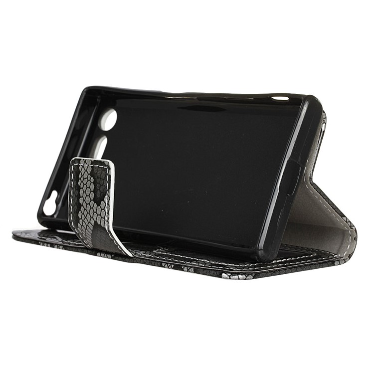 Snake Pattern Stand Leather Wallet Case for Sony Xperia X Compact - Grey-5