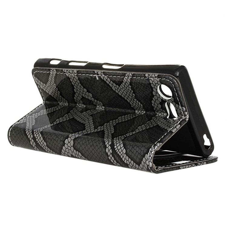 Snake Pattern Stand Leather Wallet Case for Sony Xperia X Compact - Grey-6