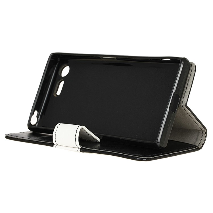 Two-color Wallet Stand Leather Phone Case for Sony Xperia X Compact - Black-5