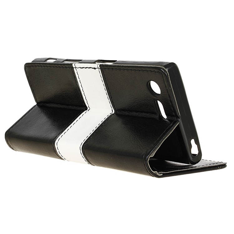 Two-color Wallet Stand Leather Phone Case for Sony Xperia X Compact - Black-6