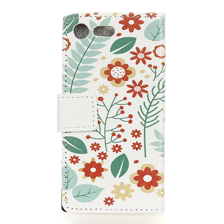 For Sony Xperia X Compact Stand Wallet Leather Phone Case - Flowers and Leaves-2