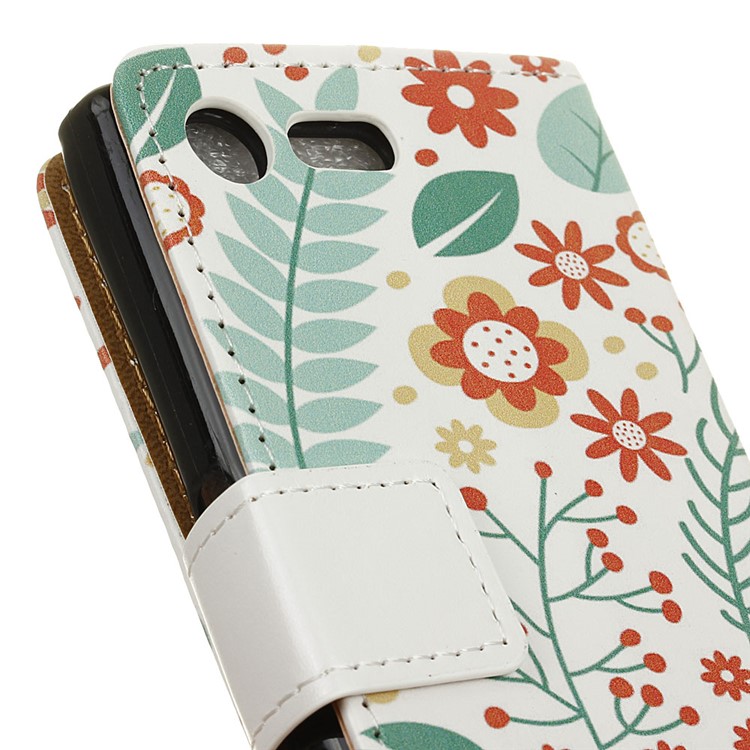 For Sony Xperia X Compact Stand Wallet Leather Phone Case - Flowers and Leaves-3