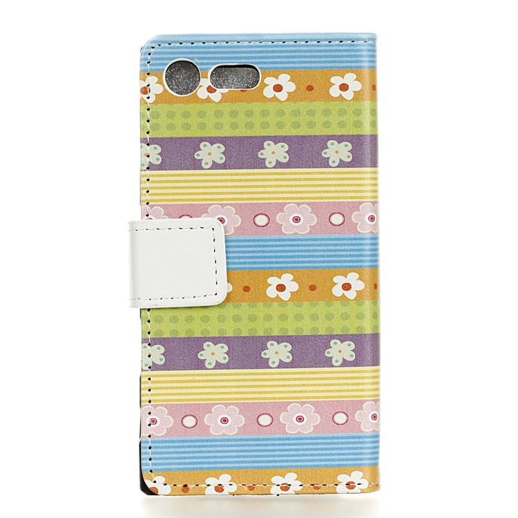 Protective Leather Wallet Cover for Sony Xperia X Compact - Colored Stripes Flowers-2
