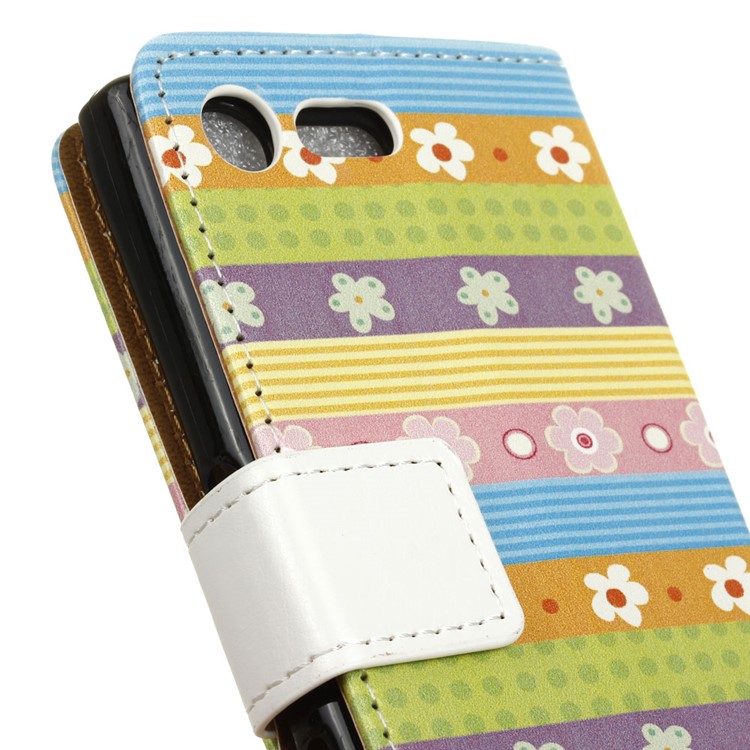 Protective Leather Wallet Cover for Sony Xperia X Compact - Colored Stripes Flowers-3