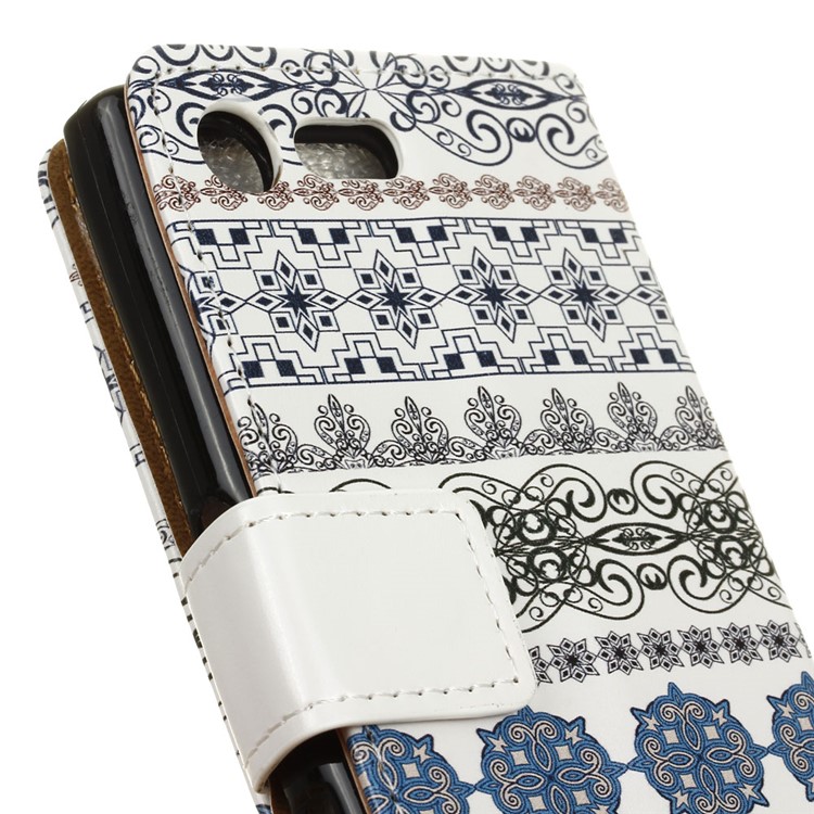 Leather Wallet Stand Cover Case for Sony Xperia X Compact - Arabic Floral Pattern-3